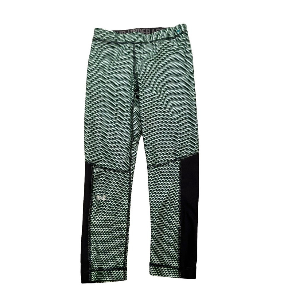 Under Armour Womens HeatGear Compression Capri Legging Reversible Lime Green Geo